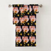 Perzikorchidee op zwarte handdoekset bad handdoek (Insitu)