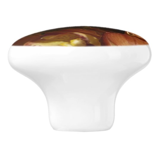 Perzikorchideeën met regendruppels keramische knop (Zijkant)