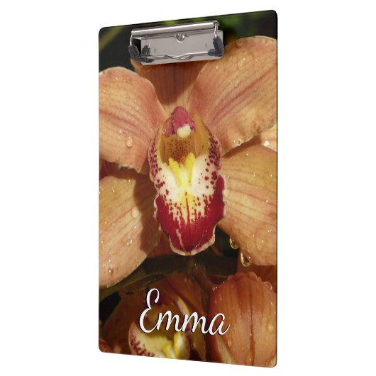 Perzikorchideeën met regendruppels klembord (Links)