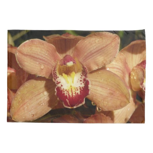 Perzikorchideeën met regendruppels kussensloop (Achterkant)