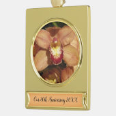 Perzikorchideeën met regendruppels verguld banner ornament (Links)