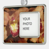 Perzikorchideeën met regendruppels verzilverd omlijst ornament (Links)