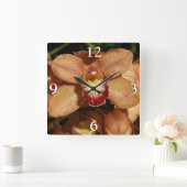 Perzikorchideeën met regendruppels vierkante klok (Huis)