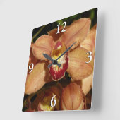 Perzikorchideeën met regendruppels vierkante klok (Hoek)