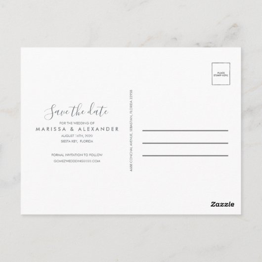 Perzikpalm Beach Weddenschap Save the Dates Briefkaart (Achterkant)