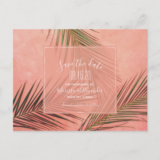 Perzikpalm Beach Weddenschap Save the Dates Briefkaart (Voorkant)
