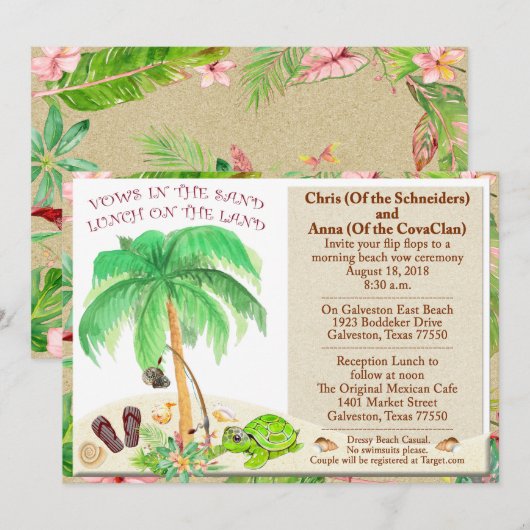 Perzikpalm Zee Shell Zee Floral Weddenschap Kaart (Voorkant / Achterkant)