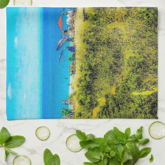 Perzikparaplu's langs de oceaan theedoek (Gevouwen)