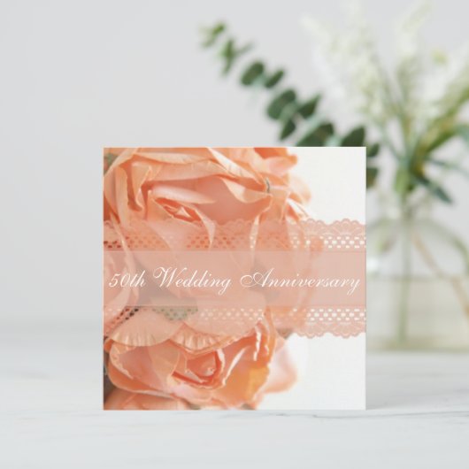 Perzikpartij bij het Jubileum van Perzik Rozen en Kaart (Staand voorkant)