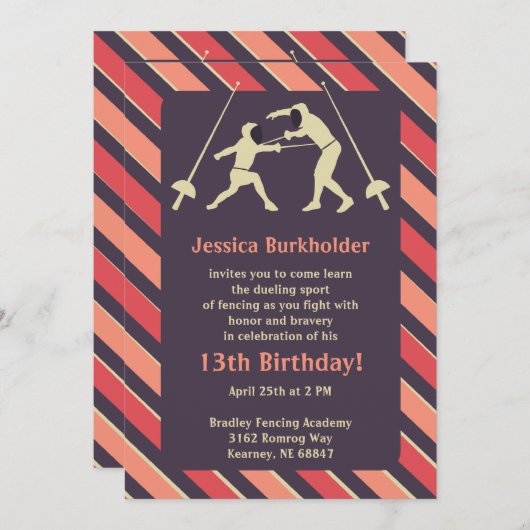 Perzikpartij en Paarse afschermingsdag uitnodiging (Voorkant / Achterkant)