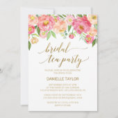 Perzikpartij en Pink Peony Flowers Bridal Tea Part Kaart (Voorkant)