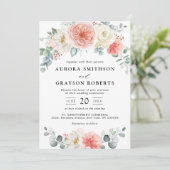 Perzikpasteitje Pastel Pink Floral Wedden Kaart (Staand voorkant)