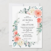 Perzikpasteitje Pastel Pink Floral Wedden Kaart (Voorkant)