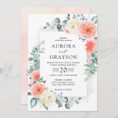 Perzikpasteitje Pastel Pink Floral Wedden Kaart (Voorkant / Achterkant)