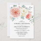 Perzikpasteitje Pastel Pink Floral Wedden Kaart (Voorkant)