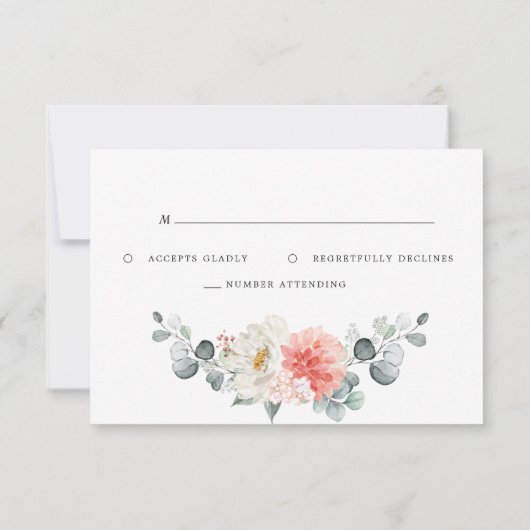 Perzikpasteitje Pastel Pink Floral Wedden RSVP Kaartje (Achterkant)