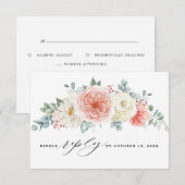 Perzikpasteitje Pastel Pink Floral Wedden RSVP Kaartje (Voorkant / Achterkant)
