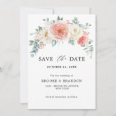 Perzikpasteitje Pastel Pink Floral Wedden Save The Date (Voorkant)