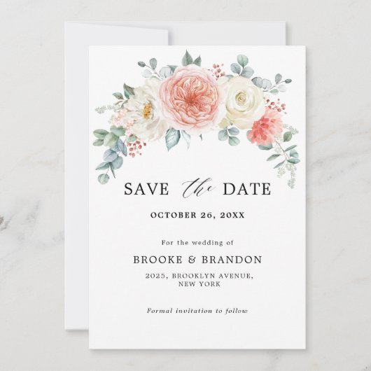 Perzikpasteitje Pastel Pink Floral Wedden Save The Date (Voorkant)