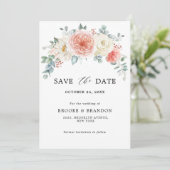 Perzikpasteitje Pastel Pink Floral Wedden Save The Date (Staand voorkant)