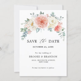 Perzikpasteitje Pastel Pink Floral Wedden Save The Date