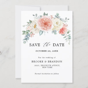 Perzikpasteitje Pastel Pink Floral Wedden Save The Date