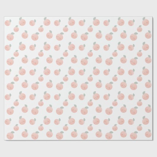 Perzikpatroon Cute Kawaii Wit & Roze Cadeaupapier (Vlak)