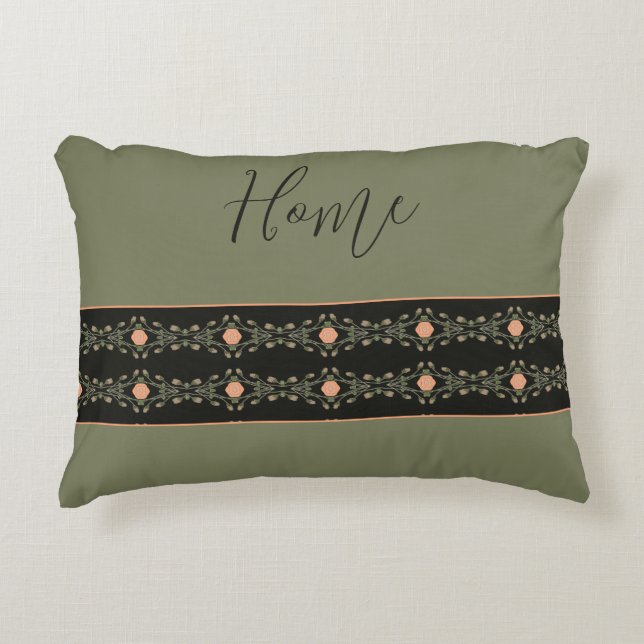 Perzikpatroon en groen patroon accent kussen (Voorkant)