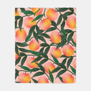 Perzikpatroon op roze achtergrond. Handgetrokken v Fleece Deken