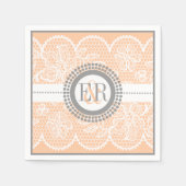 Perzikpatroon, witte kant bruiloft servetten (Voorkant)