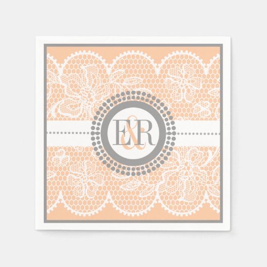 Perzikpatroon, witte kant bruiloft servetten (Voorkant)