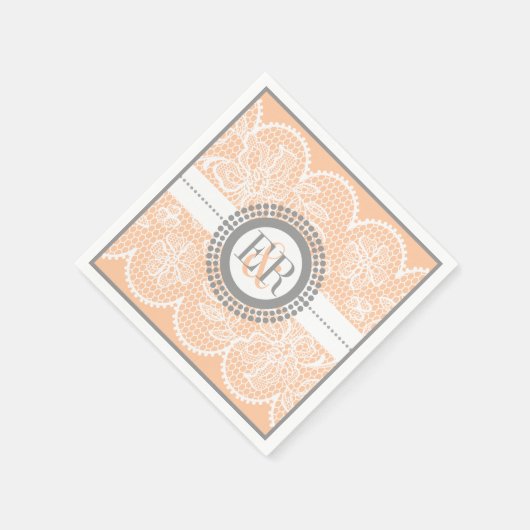 Perzikpatroon, witte kant bruiloft servetten (Hoek)