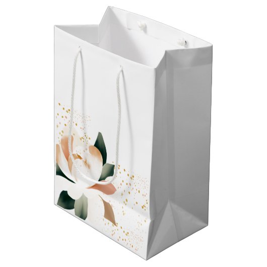 Perzikpioenbloemen en gespikkelde Stippen Medium Cadeauzakje (Voorkant Gekanteld)