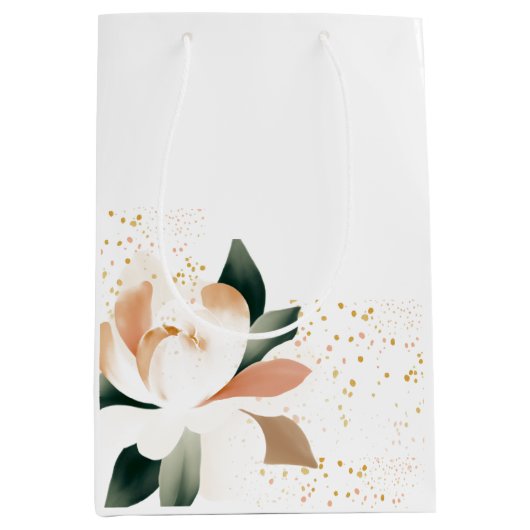 Perzikpioenbloemen en gespikkelde Stippen Medium Cadeauzakje (Voorkant)