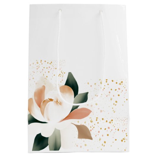 Perzikpioenbloemen en gespikkelde Stippen Medium Cadeauzakje (Achterkant)