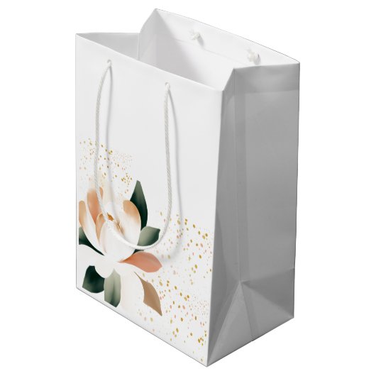 Perzikpioenbloemen en gespikkelde Stippen Medium Cadeauzakje (Achterkant Gekanteld)