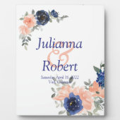 Perzikpleisters en blauwe waterverf florale bruilo fotoplaat (Voorkant)