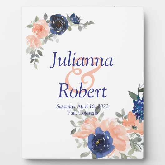 Perzikpleisters en blauwe waterverf florale bruilo fotoplaat (Voorkant)