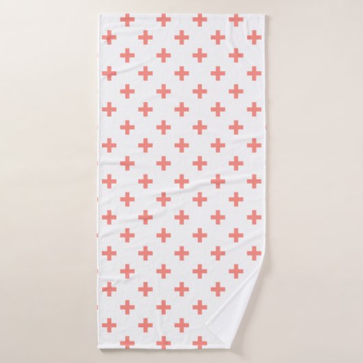Perzikpolka kruist wit badhanddoek (Badhanddoek)