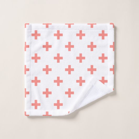 Perzikpolka kruist wit washandje (Wasdoekje)