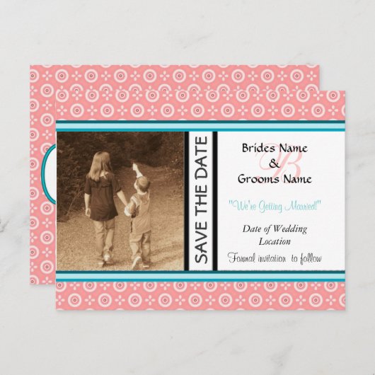 Perzikpunt sparen de datum Briefkaart Sjabloon (Voorkant / Achterkant)