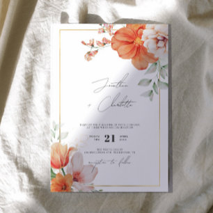 Perzikrand en gouden rand Floral Weddenschap Kaart
