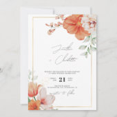 Perzikrand en gouden rand Floral Weddenschap Kaart (Voorkant)