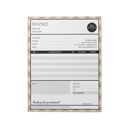 Perzikrand factuursjabloon voor kleine bedrijven notitieblok (Linkerzijde)