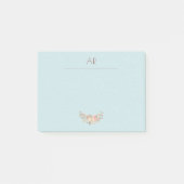 Perzikroam Waterverf Floral Mint Blue Monogram Post-it® Notes (Voorkant)