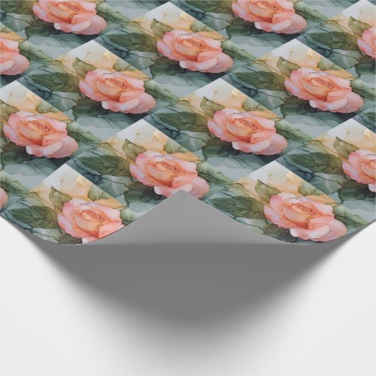 Perzikroos Bloem Bruiloft Cadeaupapier (Hoek)