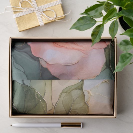 Perzikroos Bloemige Bruiloftsdouche Tissuepapier (Geschenk)