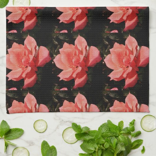 perzikroos en -druppels theedoek (Gevouwen)