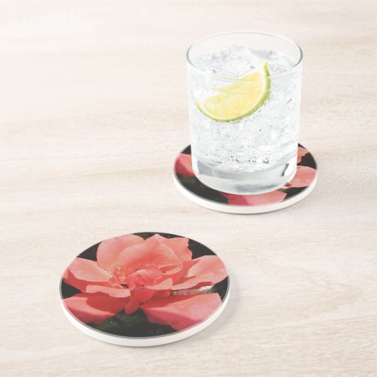 perzikroos en -druppels zandsteen onderzetter (Zijkant)