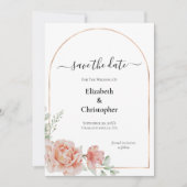 Perzikroze bruinse bruiloft met datum opslaan kaart (Voorkant)